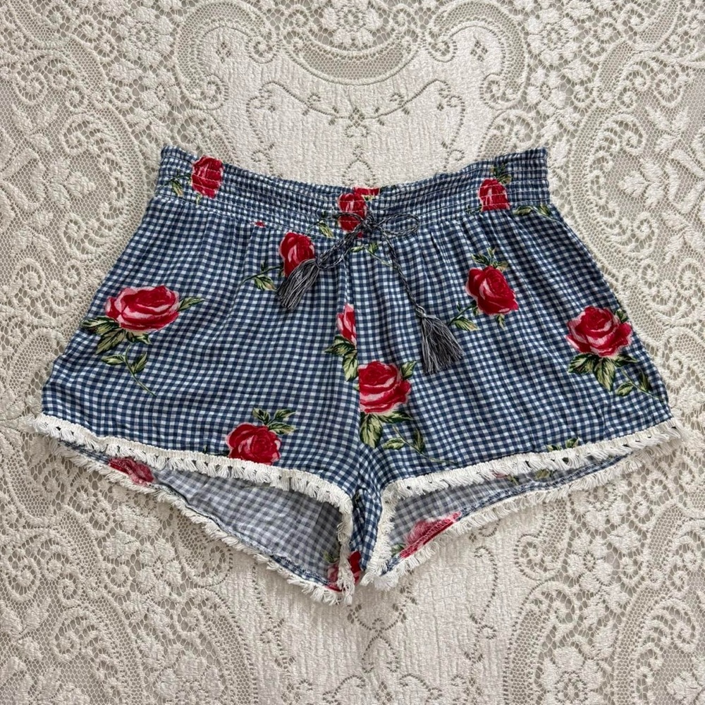 farmer's‎ daughter cottagecore gingham floral rose print shorts